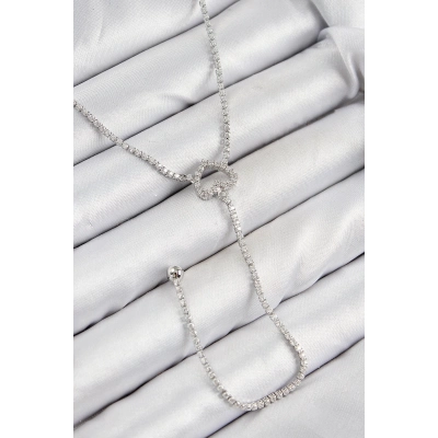 ÇOK SATAN Pirinç Zirkon Taşlı Kalp Model Gümüş Renk  Y Kolye