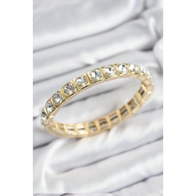 ÇOK SATAN Pirinç Zirkon Taşlı Kare Model Gold Renk Lastikli Kadın Bileklik