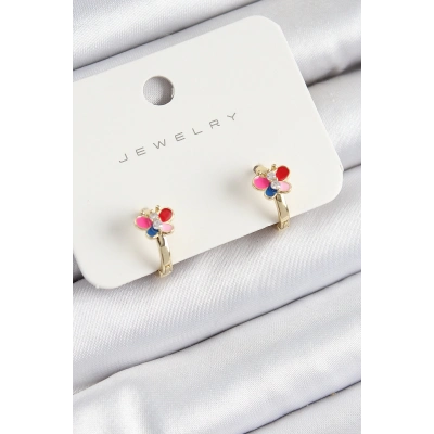 ÇOK SATAN Pirinç Zirkon Taşlı Kelebek Model Gold Renk Çocuk Küpe