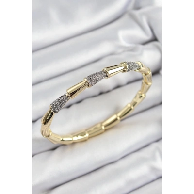 ÇOK SATAN Pirinç Zirkon Taşlı Kemik Model Gold Renk Vip Kadın Bileklik