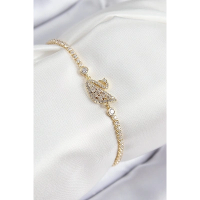 ÇOK SATAN Pirinç Zirkon Taşlı Kuğu Model Gold Renk Kadın Bileklik