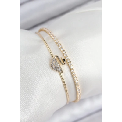 ÇOK SATAN Pirinç Zirkon Taşlı Kuğu Model Gold Renk Kadın Bileklik