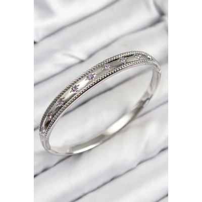 ÇOK SATAN Pirinç Zirkon Taşlı Kutup Yıldızı Model Gümüş Renk Kadın Kelepçe