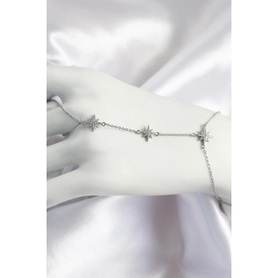 ÇOK SATAN Pirinç Zirkon Taşlı Kutup Yıldızı Model Gümüş Renk Kadın Şahmeran