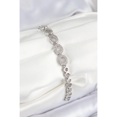 ÇOK SATAN Pirinç Zirkon Taşlı Oval Model Gümüş Renk Kadın Bileklik