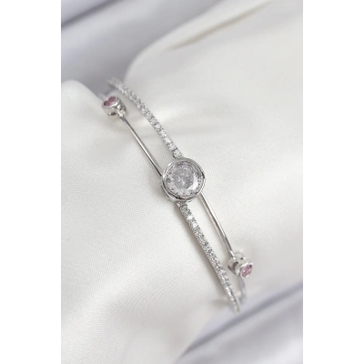 ÇOK SATAN Pirinç Zirkon Taşlı Pırlanta Model Gümüş Renk Kadın Bileklik