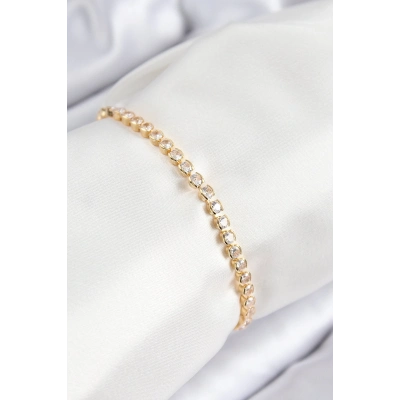 ÇOK SATAN Pirinç Zirkon Taşlı Sıralı Model Gold Renk Asansörlü Kadın Bileklik