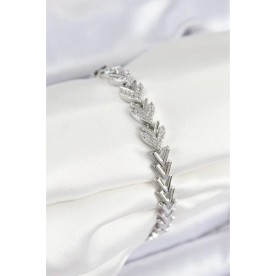 ÇOK SATAN Pirinç Zirkon Taşlı Sıralı Ok Model Gümüş Renk Kadın Bileklik