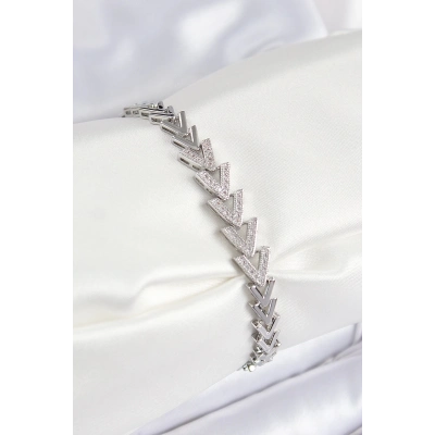 ÇOK SATAN Pirinç Zirkon Taşlı Sıralı Ok Model Gümüş Renk Kadın Bileklik
