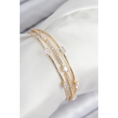 ÇOK SATAN Pirinç Zirkon Taşlı Su Yolu Model Gold Renk Kadın Bileklik