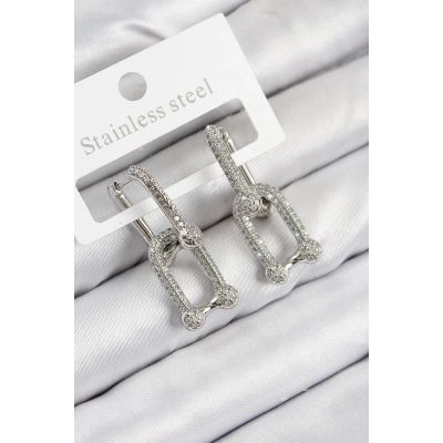 ÇOK SATAN Pirinç Zirkon Taşlı Tifany Model Gümüş Renk Kadın Küpe