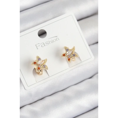 ÇOK SATAN Pirinç Zirkon Taşlı Yıldız Model Gold Renk Çocuk Küpe