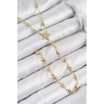 ÇOK SATAN Pirinç Zirkon Taşlı Yıldız Model Gold Renk Y Kolye