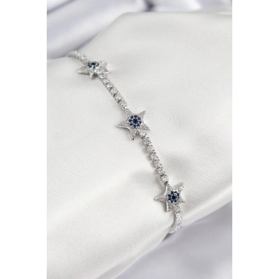 ÇOK SATAN Pirinç Zirkon Taşlı Yıldız Model Gümüş Renk Kadın Bileklik