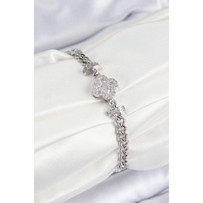 ÇOK SATAN Pirinç Zirkon Taşlı Yonca Model Gümüş Renk Kadın Bileklik