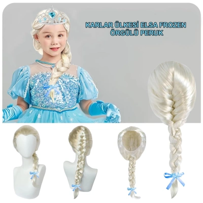 ÇOK SATAN Platin Altın Dore Renk Karlar Ülkesi Elsa Frozen Peruğu Çocuk Boy