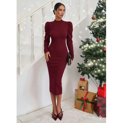 Prenses kol kaşkorse elbise bordo a3691