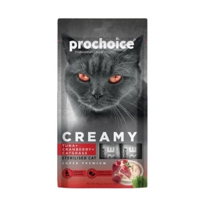 ÇOK SATAN Prochoice Creamy Ton Balık Turna Yemişli ve Kedi Çimli Sıvı Kedi Ödül Maması 15 Gr 4 Adet