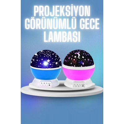 ÇOK SATAN Renkli Yıldızlı Gökyüzü Projeksiyon Gece Lambası Pilli ve USB Kablolu