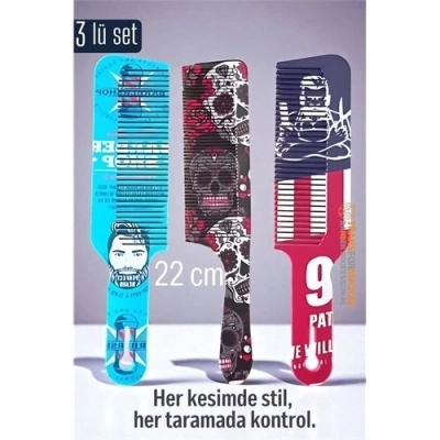 ÇOK SATAN Saç Kesim Tarağı – Özel Tasarım 22 cm 3’lü Berber Tarağı Seti – Antistatik & Isıya Dayanıklı