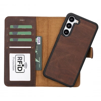 ÇOK SATAN Samsung Galaxy S23 Plus Uyumlu Deri Cüzdanlı Kılıf G2 Kahve