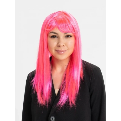 ÇOK SATAN Şeker Pembesi Koyu Pembe Renk Uzun Düz Parti Peruğu