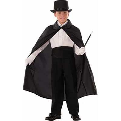 ÇOK SATAN Sihirbaz Pelerini 90 cm ve Sihirbaz Şapkası Siyah Renk Çocuk Boy