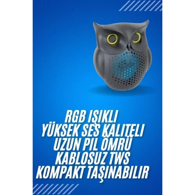 ÇOK SATAN Siyah Bluetooth Hoporlör Baykuş Speaker Bluetooth 5.0 Bağlantılı