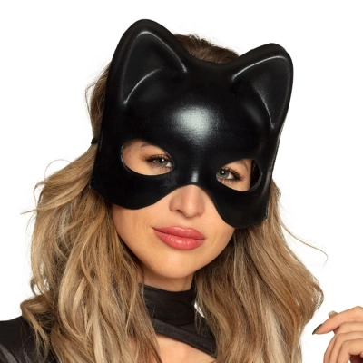 ÇOK SATAN Siyah Deri Görünümlü Kedi Maskesi – Cosplay & Maskeli Balo