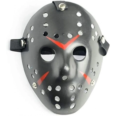 ÇOK SATAN Siyah Renk Kırmızı Çizgili Tam Yüz Hokey Jason Maskesi Hannibal Maskesi