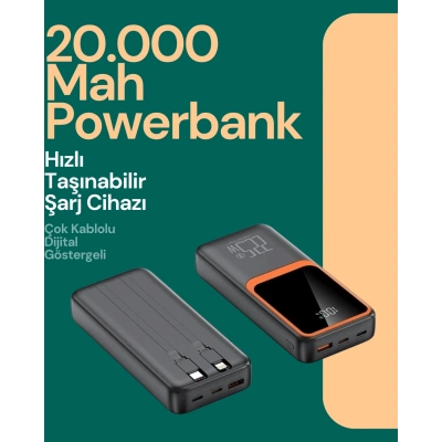 ÇOK SATAN Taşınabilir Şarj Cihazı 20000 mAh | 22.5W Hızlı Şarj + Dijital Ekran + Kablo Dahil
