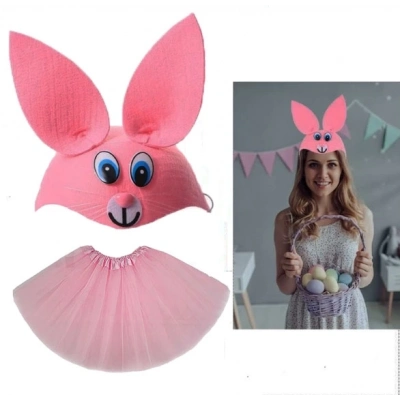 ÇOK SATAN Tavşan Kostümü Pembe - 23 Nisan Tavşan Şapka ve Tütü Etek Seti 2 Parça