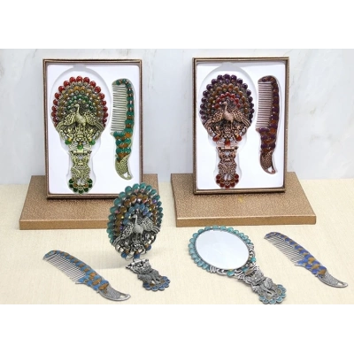 ÇOK SATAN Tavuskuşu Katlanabilir Ayna Ve Tarak Seti Büyük Boy Alk4913