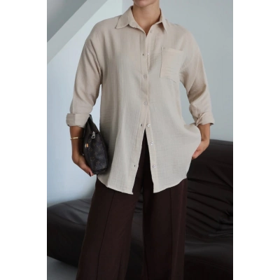 Tek cepli müslin gömlek bej pt