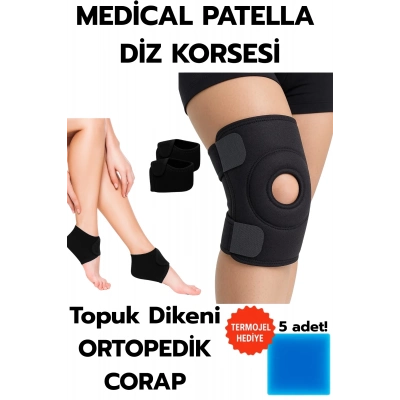 ÇOK SATAN Topuk Çorabı 2li Sağ Sol+ Medical Patella Destekli Dizlik + Termojel – Ortopedik Destek Seti