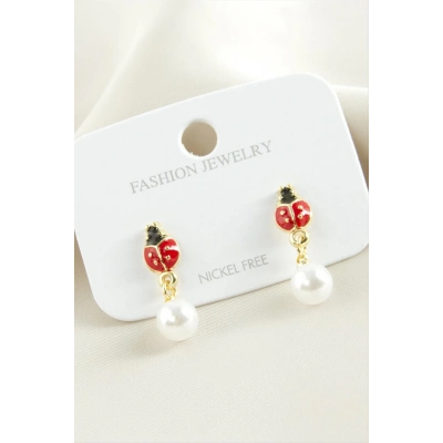 ÇOK SATAN Uğur Böceği Mineli İnci Küpe