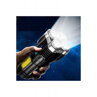 ÇOK SATAN Ultra Parlak El Feneri Usb Şarj 4 Led+yan Cob Led Taktik Günlük Hayat Kamp Avcılık El Feneri