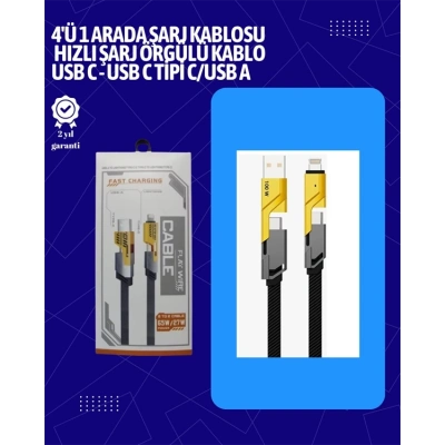 ÇOK SATAN USB-C ve Lightning Uyumlu 4ü 1 Arada Kablo – 65W Hızlı Şarj, Örgülü Dayanıklı Yapı