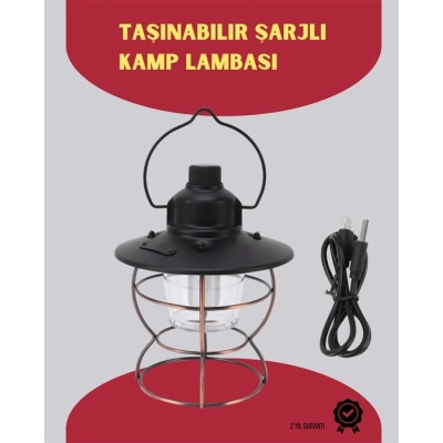 ÇOK SATAN USB Şarjlı Retro LED Kamp Feneri – 4 Işık Modu, Su Geçirmez, Taşınabilir