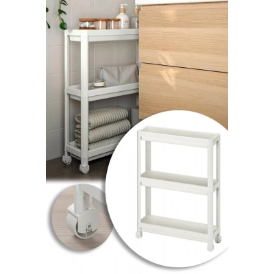 ÇOK SATAN Vesken Beyaz 3lü Tekerlekli Dikdörtgen Raf Ünitesi Banyo Mutfak Düzenleyici Raf Modern Depolama Raf