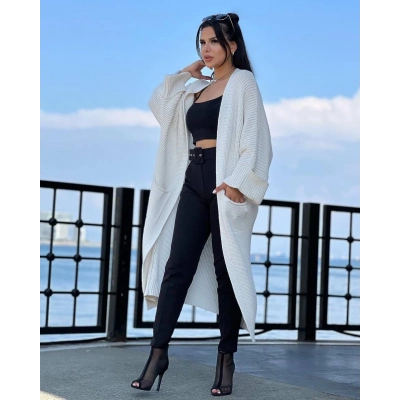 Yarasa kol uzun triko hırka beyaz