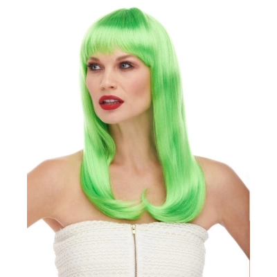ÇOK SATAN Yeşil Renk Uzun Düz Parti Peruğu
