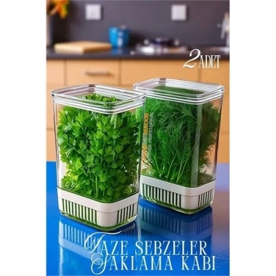 ÇOK SATAN Yeşillik Saklama Kabı - Taze Yeşillik İçin - Soğan Maydanoz vb Yeşillik Saklama 2 Lİ set