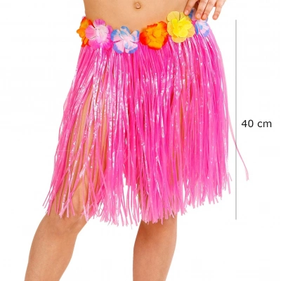 ÇOK SATAN Yetişkin ve Çocuk Uyumlu Pembe Renk Püsküllü Hawaii Luau Hula Etek 40 cm