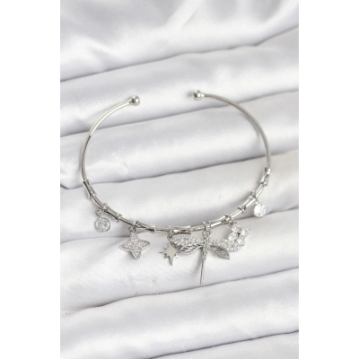 Yusufçuk Charmlı Gümüş Renk Pirinç Kadın Bileklik