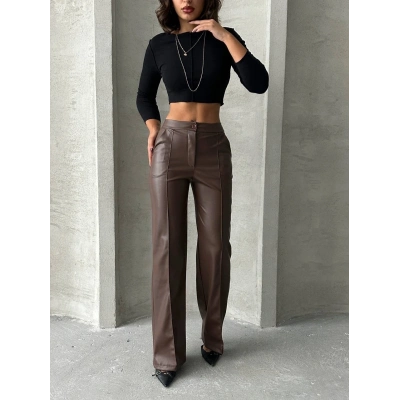 Zr deri palazzo pantolon kahve h24654