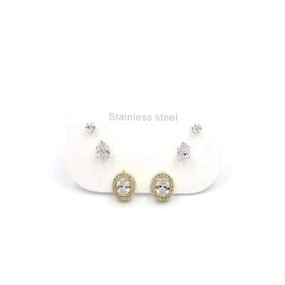 Çoklu Taşlı Küpe - Altın