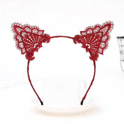 Dantelli Kırmızı Kedi Tacı - Vintage Tarz Dantel Kedi Kulak