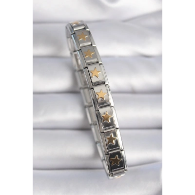 316L Çelik Gümüş Renk Gold Yıldız İşleme Nomination Charm Bileklik