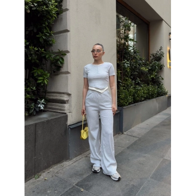 Düğme yakalı gri alt üst takım s3943